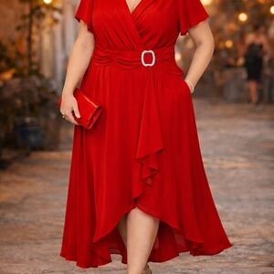 R&M Richards Vibrant Red Asymmetrical Dress